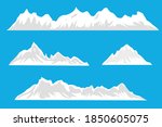 Vector set of floating icebergs in flat cartoon style. Frozen mountain and icy, frozen liquid and north theme. Set of isolated icebergs or drifting arctic glaciers.