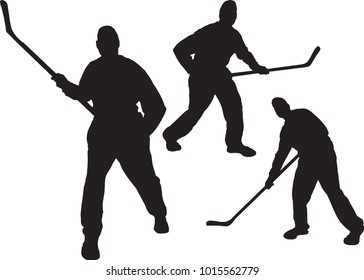 Vector Set Of Floor Hockey Player Silhouettes