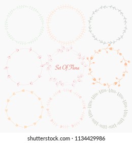 Vector Set Of Flora Round Frames For Decoration. Handmade Vector Illustration.