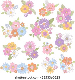 Vector set of floral arrangements illustrations