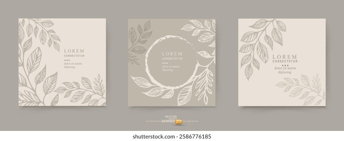 Vector set. Floral background in beige pastel colors. Template for design, advertising, postcard, invitation, label, banner.