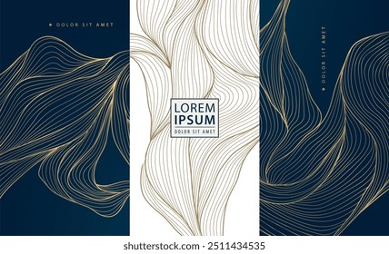 Vector set of floral background, label, box leaf pattern. Luxury jewelry, wine, perfume, gift box. Royal product texture, gold on black