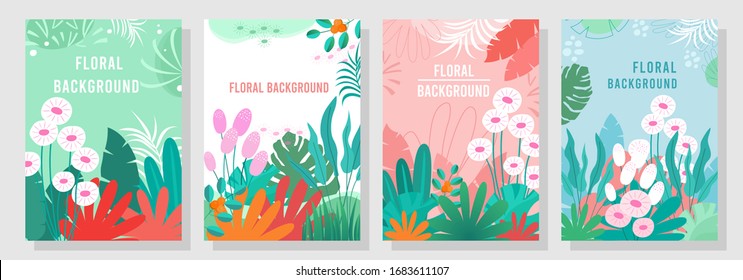 Vector set floral background, Nature background, banner, cover, templates, posters.