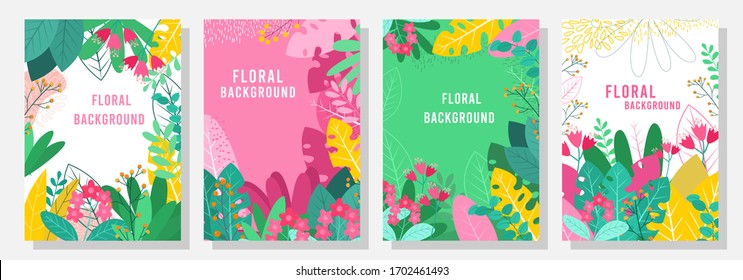 Conjunto vectorial de fondo floral, Fondo natural, banner, portada, plantillas, carteles.