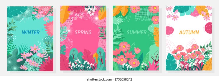 Vector conjunto de fondo floral, fondo natural, banner, portada, plantillas, carteles.