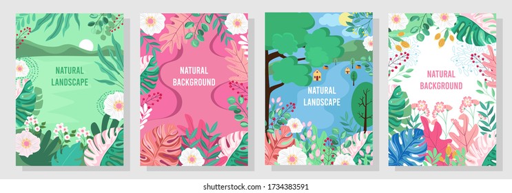 Vector set floral background, Nature background, banner, cover, templates, posters.