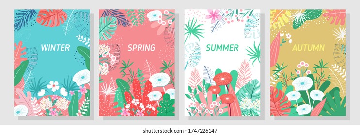 Fondo floral del conjunto vectorial, Fondo natural, cartel, cubierta, plantillas, postal.