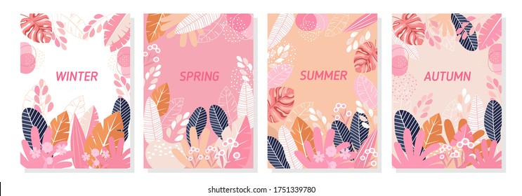 Fondo floral del conjunto vectorial, Fondo natural, plantilla, cartel, portada, plantillas, postal.
