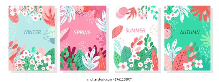 Vector set floral background, Nature background, Four seasons, template, banner, cover, templates, postcard.