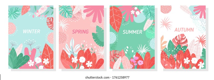 Fondo floral del conjunto vectorial, Fondo natural, Cuatro estaciones, plantilla, banner, cubierta, plantillas, postal.