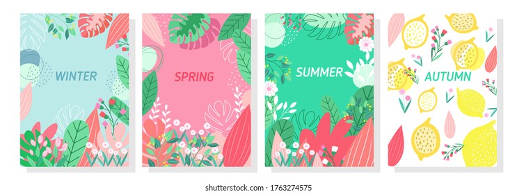 Vector set floral background, Nature background,Four seasons, template, banner, cover, templates, postcard.