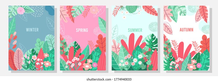 Vector set floral background, Nature background,Four seasons, template, banner, cover, templates, postcard.