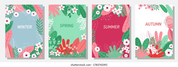 Fondo floral del conjunto vectorial, Fondo natural, Cuatro estaciones, plantilla, banner, cubierta, plantillas, postal.