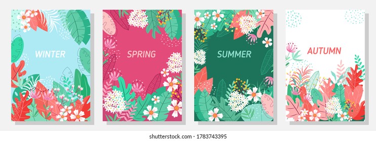 Vector set floral background, Nature background,Four seasons, template, banner, cover, templates, postcard.