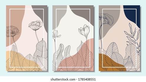 Vector conjunto de fondo floral, fondo natural, banner, portada, plantillas, carteles.