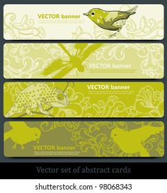 vector set of floral banners with birds and animals