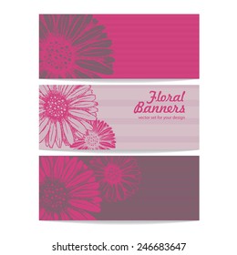 vector set of floral banners for web or print usage in pink and brown colors