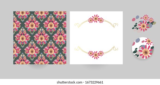vector set floral blooming card minimalistic square