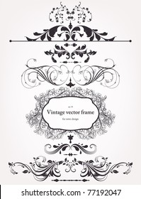 vector set: floral borders and flower ornaments for vintage design. With retro frame.