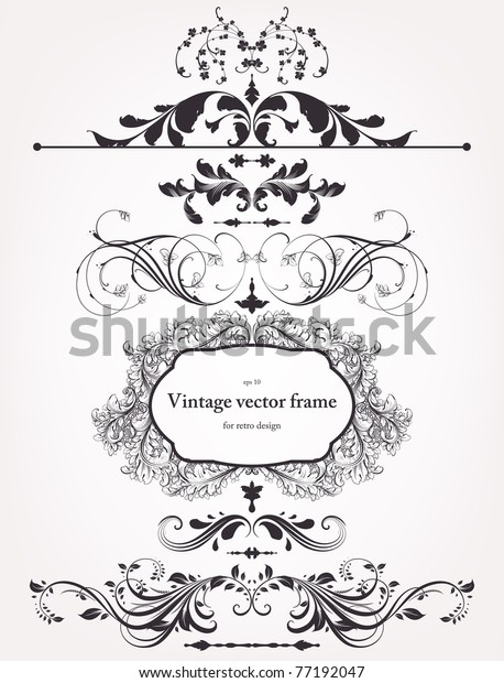 vector set: floral borders and flower\
ornaments for vintage design. With retro\
frame.