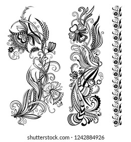 Vector set of floral calligraphic elements,flower ornaments for page decoration and design