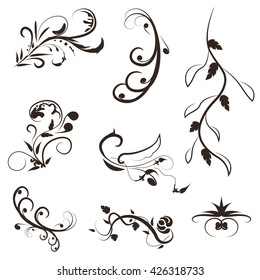 vector set of floral calligraphic swirl designs elements,flower calligraphic vector,swirl floral