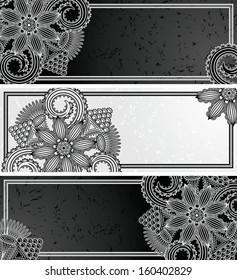 Vector set of floral card. Grunge background. Original design  