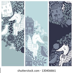 vector set of floral cards with abstract animals and plants