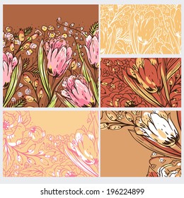 vector set of floral cards and backgrounds