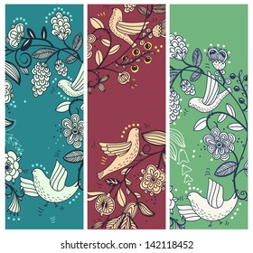 vector set of floral cards with birds and garlands