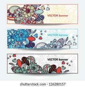 vector set of floral cards with colorful hearts and flowers