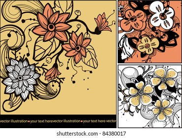 vector set of floral cards with fantasy blooming flowers