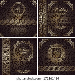 Vector set of floral cards. Stylish cards with a floral ribbon, frame and place for text          
