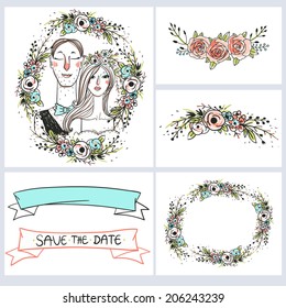 vector set of floral cards for wedding designs