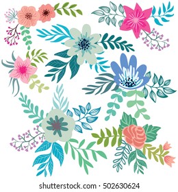 Vector set of floral compositions in gentle colors.
