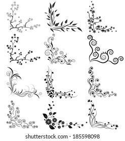 Vector set of floral corners on white background