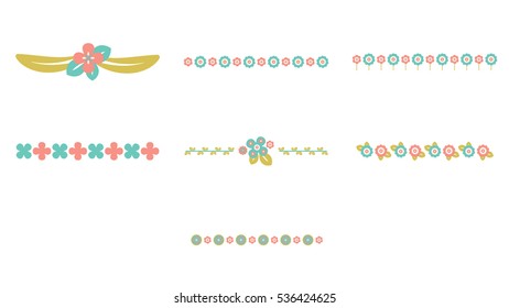 Vector set of floral decoration strips on white background