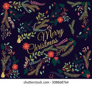 Vector Set of Floral Decorations for Christmas or the Winter Holidays