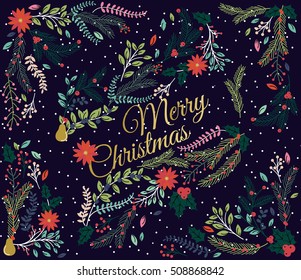 Vector Set of Floral Decorations for Christmas or the Winter Holidays