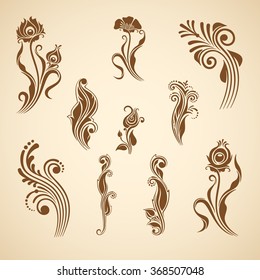 Vector set of floral decorative elements for design.