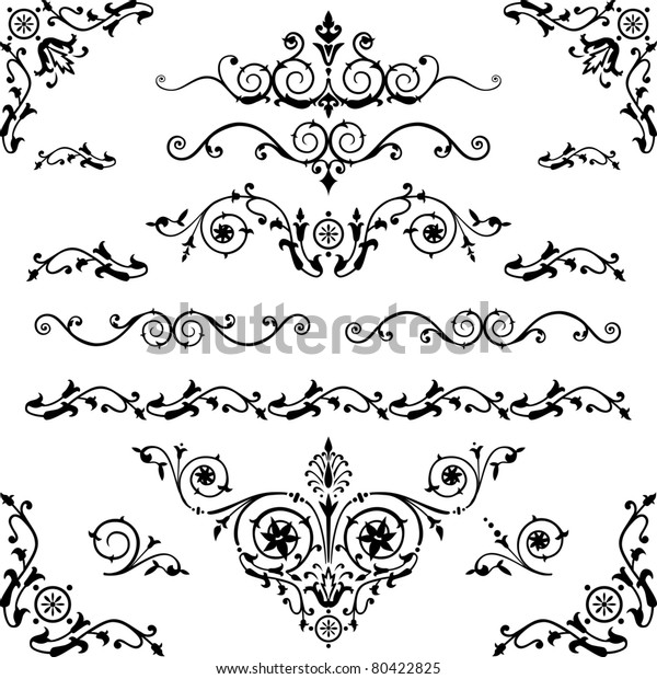 Vector Set Floral Decorative Elements Flourishes Stock Vector (Royalty ...