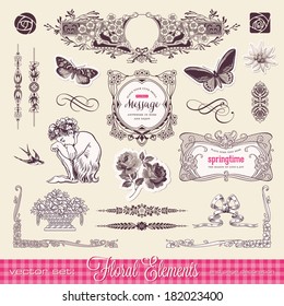 vector set: floral design elements and page decoration