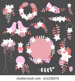 Vector set of floral design elements.