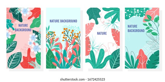 Vector set Floral design template, Nature background, banner, cover, posters.