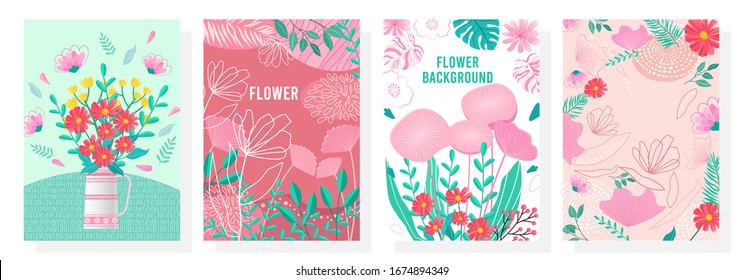 Vector set Floral design template, Nature background, banner, cover, posters.