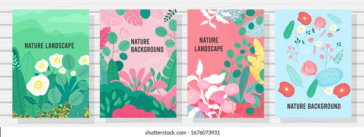 Vector set floral design template, Nature background, banner, cover, posters.