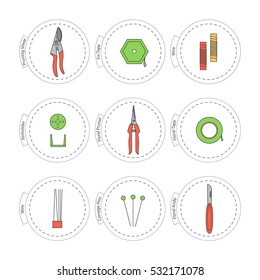 Vector Set of Floral Design Tools to create bouquets, wreaths, boutonnieres, wedding decoration, gifts. The template made in a flat stile. Used for printing stickers, card or web design.