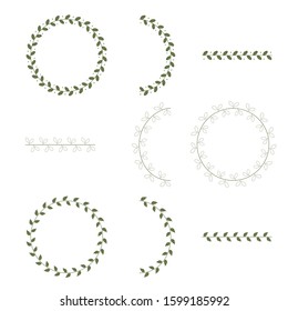 vector set of floral doodles, lines and circle of leaves, use for invitations, template, background, icons, logo