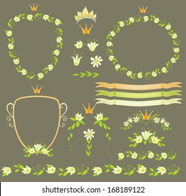 Vector set floral elegant frame. Princesse Tiana.
