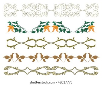 vector set of floral elements as border or dividers
